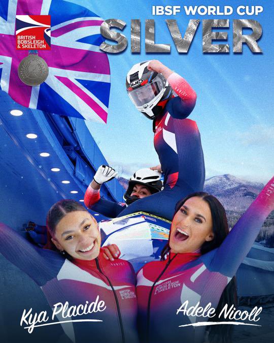 World Cup silver for <a href="/adelenicoll/">Adelé Nicoll</a> &amp; Kya Placide in 🇺🇸❕A truly incredible result in just their 3rd <a href="/IBSFsliding/">IBSF</a> World Cup race together 🇬🇧