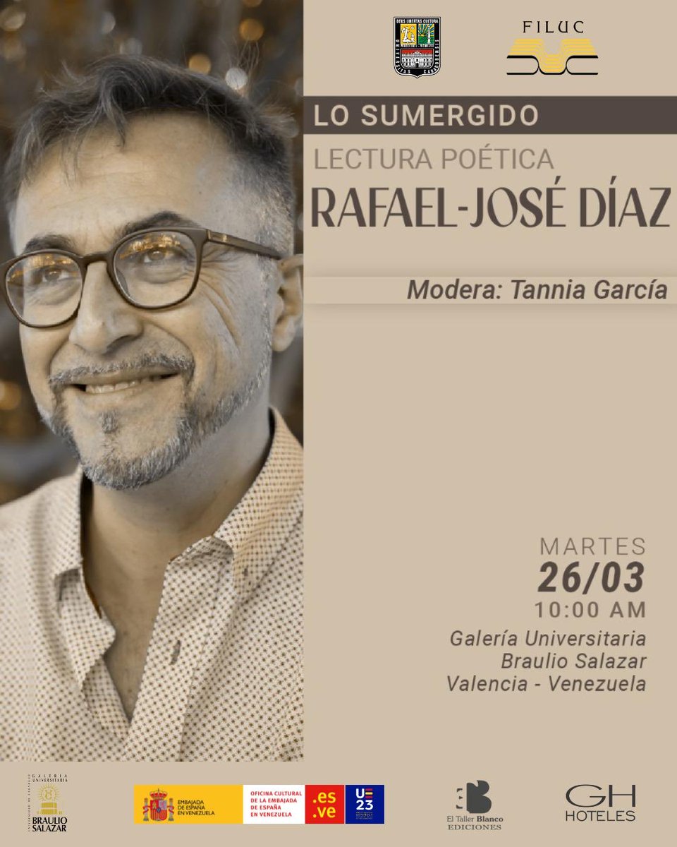 El poeta Rafael-José Díaz vuelve a Valencia invitado por la FILUC. Tendrá un recital poético este próximo 26 de marzo en la Galería Braulio Salazar.