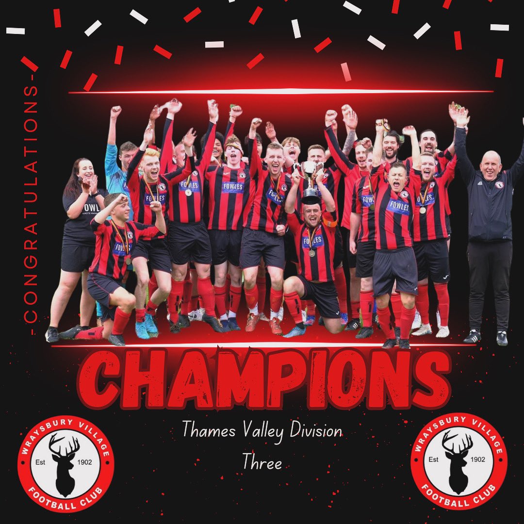 So with results going our way today means are crowned champions of Thames valley division 3, meaning back to back promotions and two trophies in 2 years.. #COYS🦌 🏆🏆🏆🏆