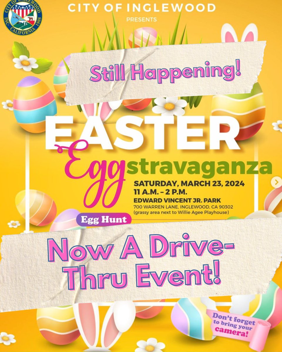 The Easter Eggstravaganza will now serve as a drive-thru only event. Please come through and get your goodie bags! See you soon!