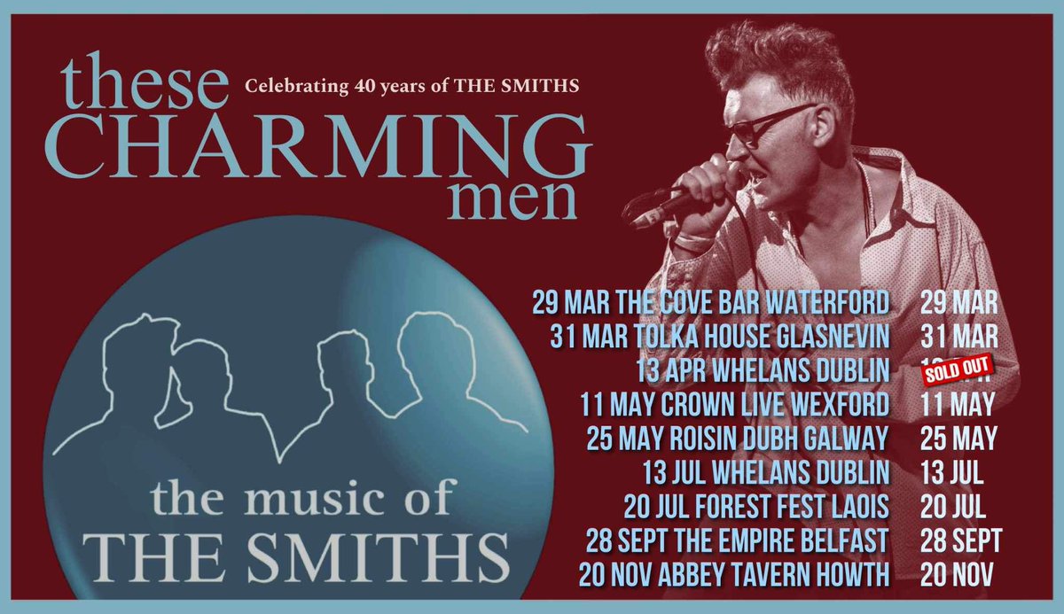 Lots of great gigs coming up.
Tickets available below:
thesecharmingmen.com

#thesmiths #Morrissey #johnnymarr #andyrourke #mikejoyce