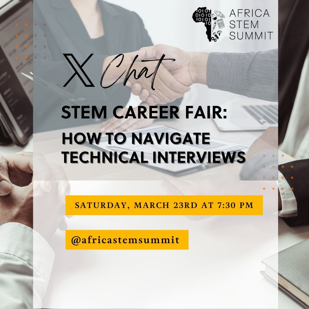 Africastemsmt's tweet image. Welcome to our X Chat!
Topic:
"How to navigate technical interviews."
Our Speakers:-
@Josephmulama8
@B_a_d_e_h
@nicolelornah
@sirodevs
@_davidodari
#technicalinterviews #africastemsummit #interviewpreparation #bridgingtheskillsandgendergapinstem