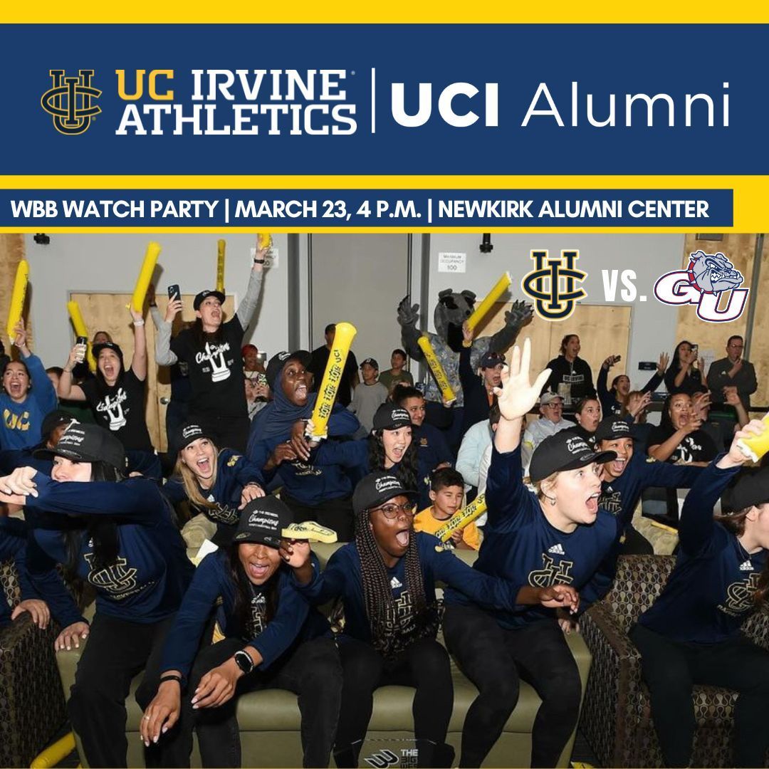 🏀 💙 💛 It's dance time! 'Eaters take on Gonzaga @ 4:30 today, 3/23, and you're invited to a live ESPN2 watch party at the Newkirk Alumni Center to cheer them on! Doors open at 4 p.m..- enjoy pizza & connect w/fellow Anteaters. #UCIPride RSVP: buff.ly/3vmLB9M #UCIAlumni