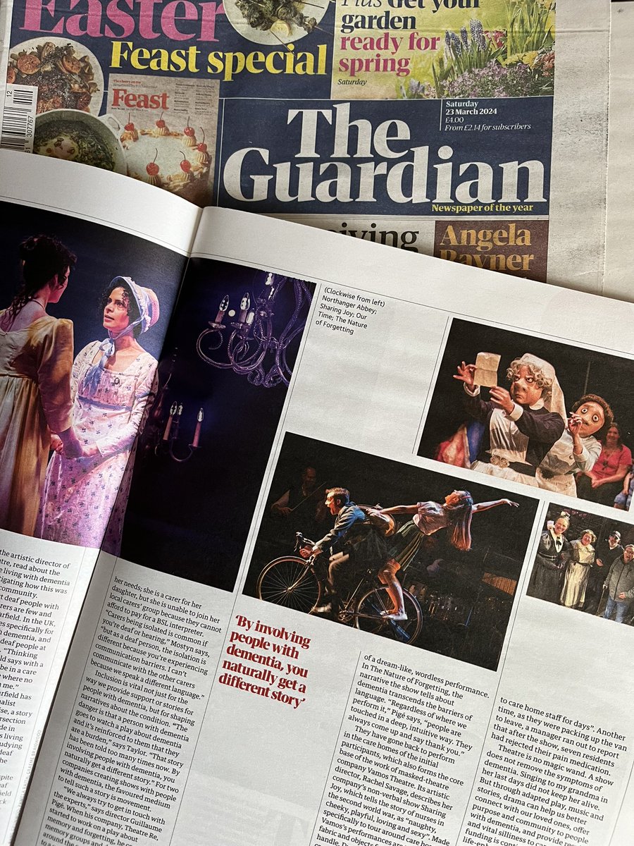 TheatreRe's tweet photo. So lovely to see #TheNatureofForgetting included in a feature on dementia and theatre in today’s @guardian !
Thanks so much to Kate Wyver for taking the time to chat with us.
Full feature - https://t.co/4iwYjlVrQJ https://t.co/ldZfenYblg