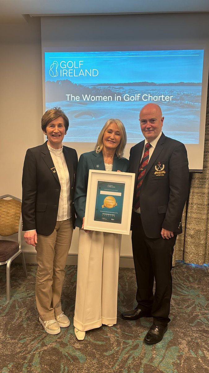 Thrilled to celebrate our Club Captains, John & Eileen, as they receive the Gold Standard of the Women in Golf Charter from GI President Rosemary today—a significant moment for our club, reaffirming our commitment to championing diversity and inclusion in golf. 🌟⛳️ #WomenInGolf