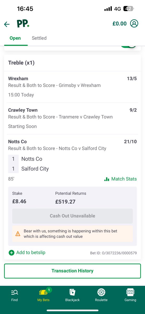 LOffley's tweet photo. @paddypower been like this for last 10 mins. Great way of stopping me cash out. Why isn’t there an option to cash out! https://t.co/4uaAGUYFa1