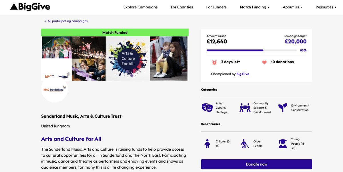 Big thanks to all who have donated to The Music, Arts & Culture Trust (mactrust.org.uk) 'Arts and Culture for All' campaign We still need £3,680 (matched by the Big Give to £7360) to hit our £20k target by midday Tues 26th Mar Please donate here rb.gy/6dqm24