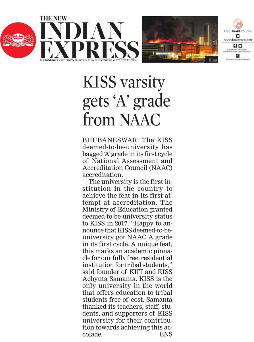 KISS Varsity Gets 'A' Grade from NAAC
#KISSDeemedtobeUniversity #KISSUniversity #Granted #prestigious #A_Grade #Accreditation #NAAC #FirstCycle #DrAchyutaSamanta #Founder #KIITKISS