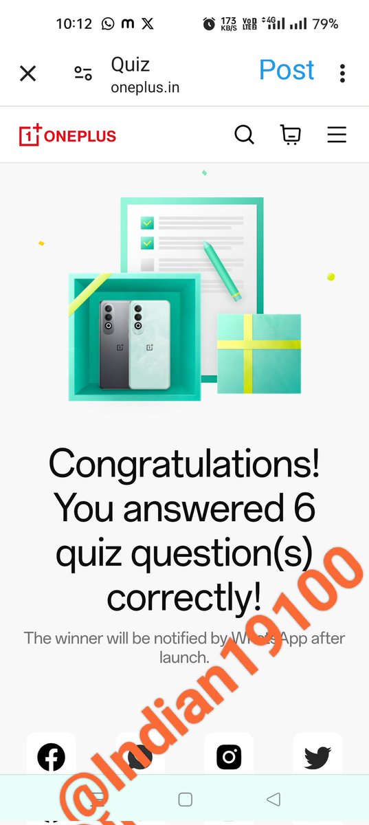 🟢 Given all the 6 answers right team @oneplus
, Hope to be lucky this time 💞💞💞💞

🟢 Thanks team @oneplus
for this amazing contest for we OnePlus family.

#OnePlusNordCE4
#AllPowerAllYou

💞 @OnePlus_IN 
💞 @oneplus