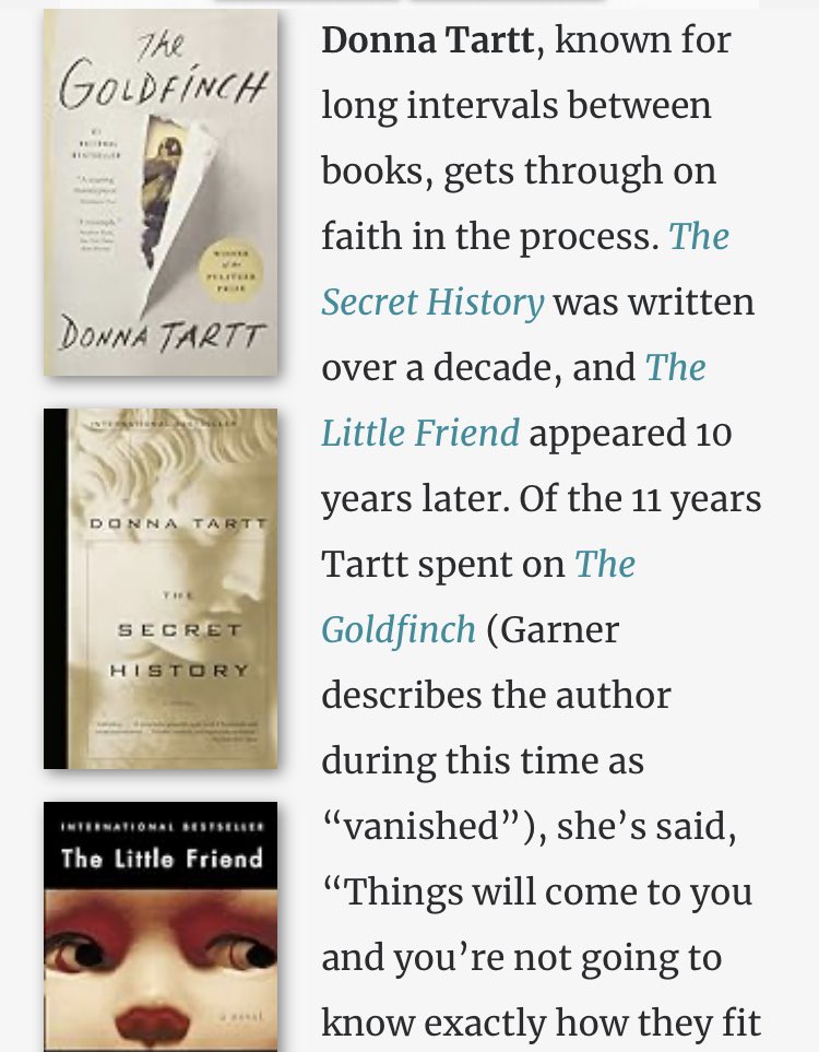 Donna Tartt, on the learning that comes in the long interval of writing a book, from The Virtues of Slow Writers, my essay at @The_Millions #weekendreads themillions.com/2024/03/the-vi…