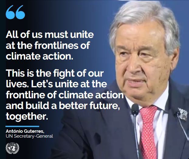'All of us must unite at the frontlines of climate action. 

This is the fight of our lives. Let’s unite at the frontline of climate action and build a better future, together.'

- @antonioguterres #WorldMeteorologicalDay #EarlyWarningsForAll