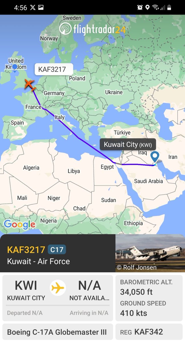 BloodyPolitics's tweet photo. Finally some blue skies - hopefully in time to spot the pretty one, aka Kuwait Air Force C17 Globemaster #KAF3217 #KAF342 from Kuwait City land at Prestwick Airport.
(Credit FC)
https://t.co/sDmWgqKaZR https://t.co/Zxo4GCQdns