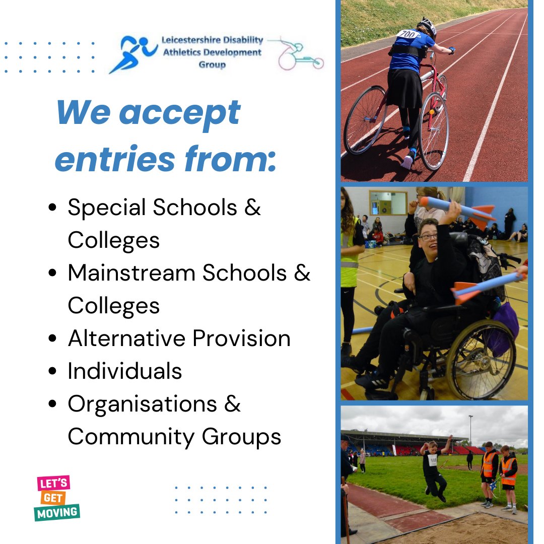 If you're thinking of entering one of our up and coming athletics events, here's a reminder that we accept entries from a wide range of settings as well as individuals. #ParaAthletics #letsgetmovingllr