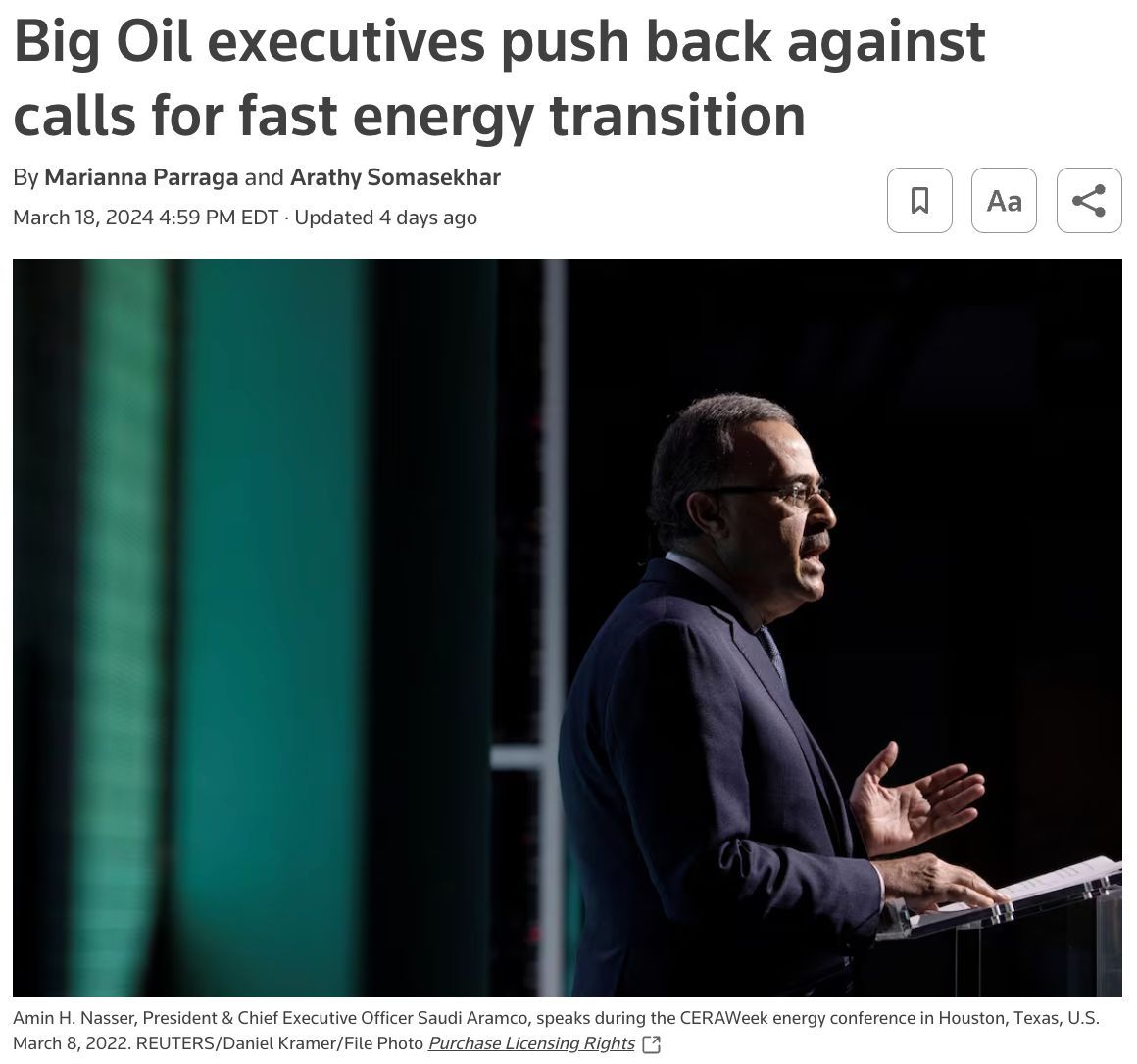 The world’s top oil and gas executives criticized global efforts to rapidly move away from fossil fuels at an industry conference in Texas. By <a href="/mariannaparraga/">Marianna Párraga</a> and <a href="/ArathySom/">Arathy Somasekhar</a> at <a href="/Reuters/">Reuters</a>…

reuters.com/business/energ…