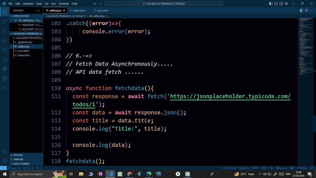 thakurdau2022's tweet image. "JavaScript Developer | Code Enthusiast | Tech Innovator | #CodingWizard #TechEnthusiast"
Today ,I have learned about Error Handling ,Callback &Promises ,Multiple API data fetching .
I hope this will help you .
Feel free to ask.
#JavaScriptDeveloper #CodePassion #TechInnovator