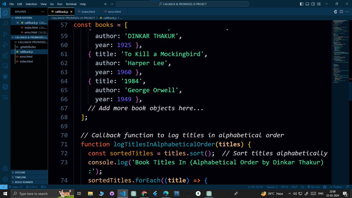 thakurdau2022's tweet image. "JavaScript Developer | Code Enthusiast | Tech Innovator | #CodingWizard #TechEnthusiast"
Today ,I have learned about Error Handling ,Callback &Promises ,Multiple API data fetching .
I hope this will help you .
Feel free to ask.
#JavaScriptDeveloper #CodePassion #TechInnovator