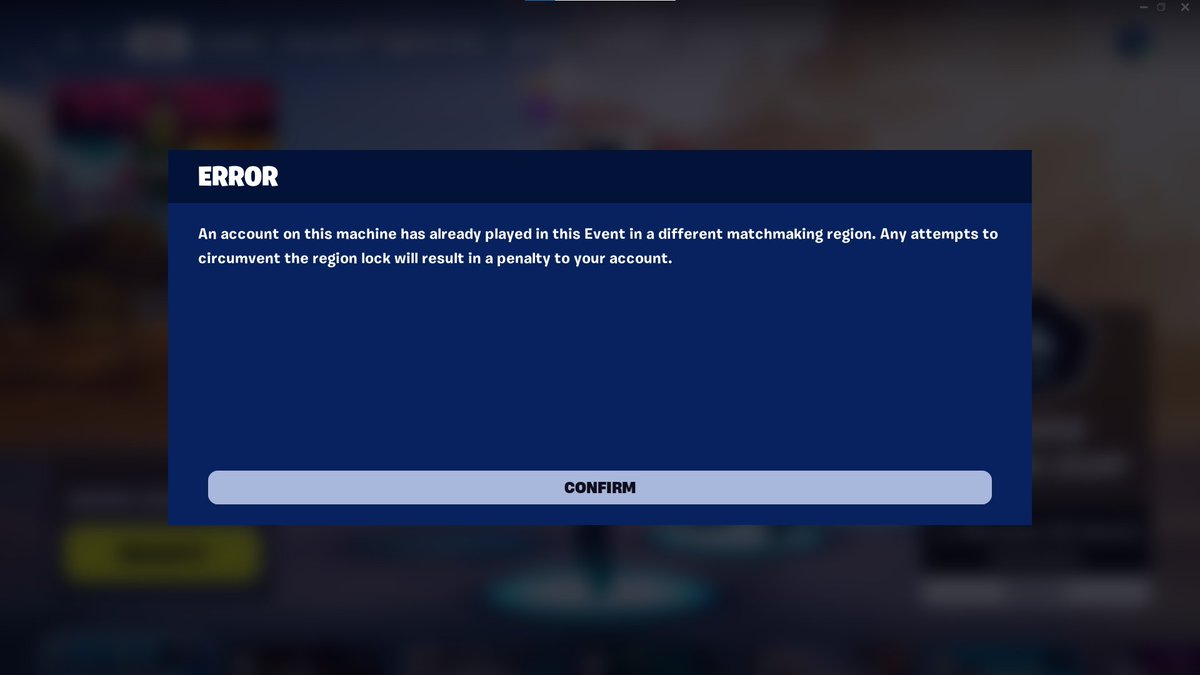 %localappdata% --> fortnitegame --> saved --> esports --> delete regions.dat file