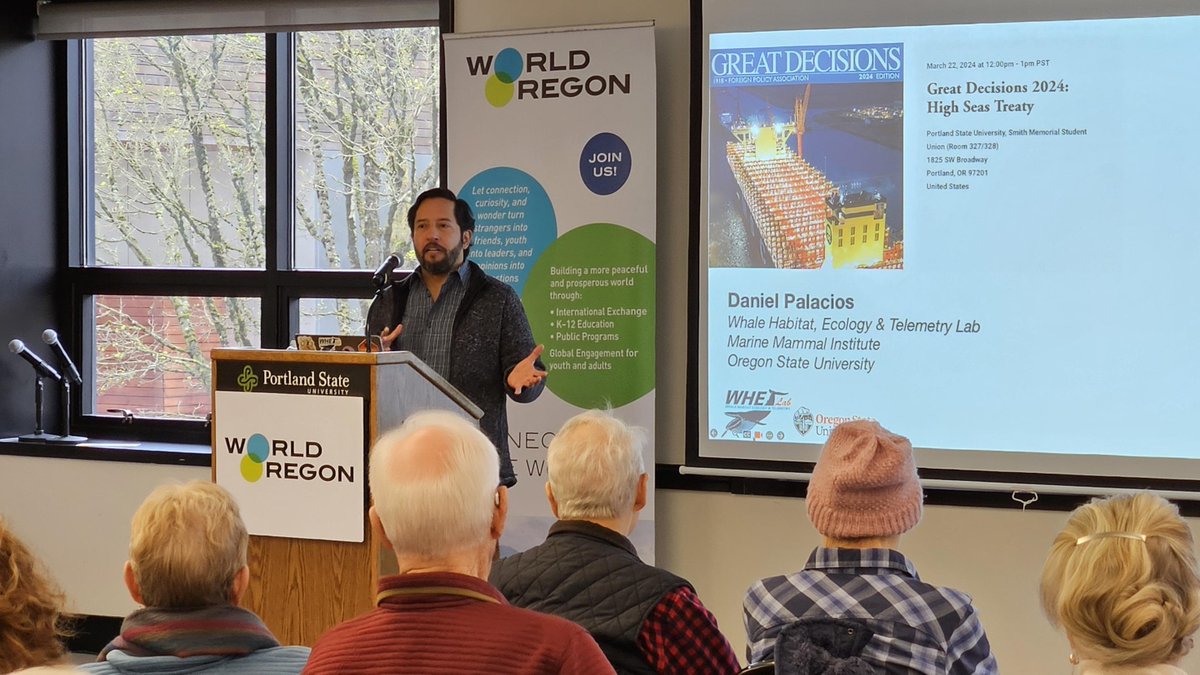 Speaking at @worldoregon yesterday for their #GreatDecisions2024 series about the #HighSeasTreaty and how whale tracking data can inform connectivity management for migratory species through frameworks like @WWF_Whales #ProtectingBlueCorridors #BBNJ #RaceForRatification