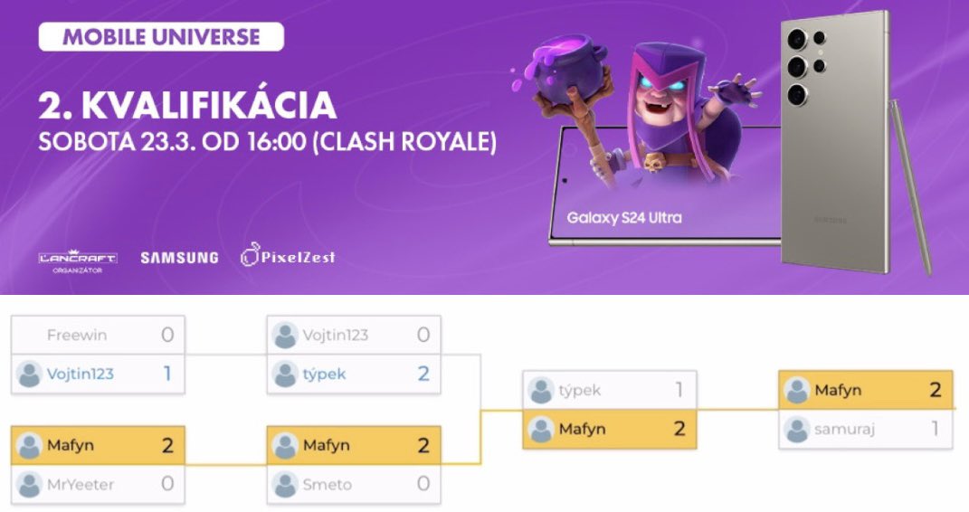 Qualified for next stage of Mobile Universe - Clash Royale by <a href="/LanCraft_cz/">LanCraft</a> 😎

In two weeks I will try to qualify from TOP8 bracket for LAN event in Trnava, Slovakia 🇸🇰 (TOP3 advance) ✌🏻

Thanks <a href="/zvardon_cr/">MC ZVARDOŇ</a> for deck picks 😎