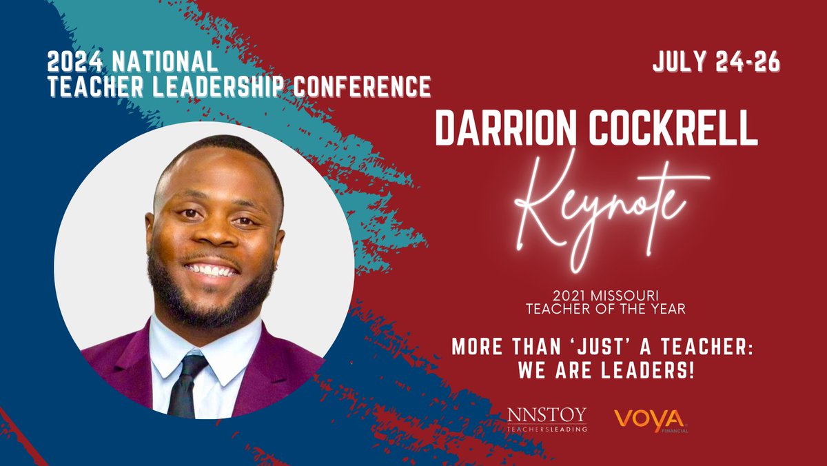 Darrion Cockrell is Missouri's 2021 Teacher of the Year and he will be leading a keynote session at this year's National Teacher Leadership Conference! Don't miss him and other talented educators. Register today! whova.com/web/ygFkZr0OAq…