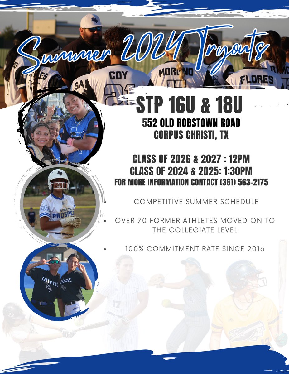 Tomorrow! Summer 2024 16U &amp; 18U Roster Tryouts

2026 &amp; 2027’s: 12pm
2024 &amp; 2025’s: 1:30pm

All returning players and new players must register with the registration link below. 

forms.gle/UErvghswuE6smF…