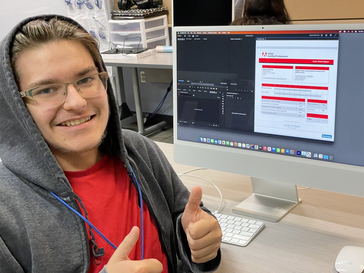 It’s that time of year when our students begin Adobe certification testing. Our first two students to test passed on their first attempt yesterday! Congratulations to Chris Day and Ethan Standing, Premiere Pro Certified Associates! @LCHS_Patriots