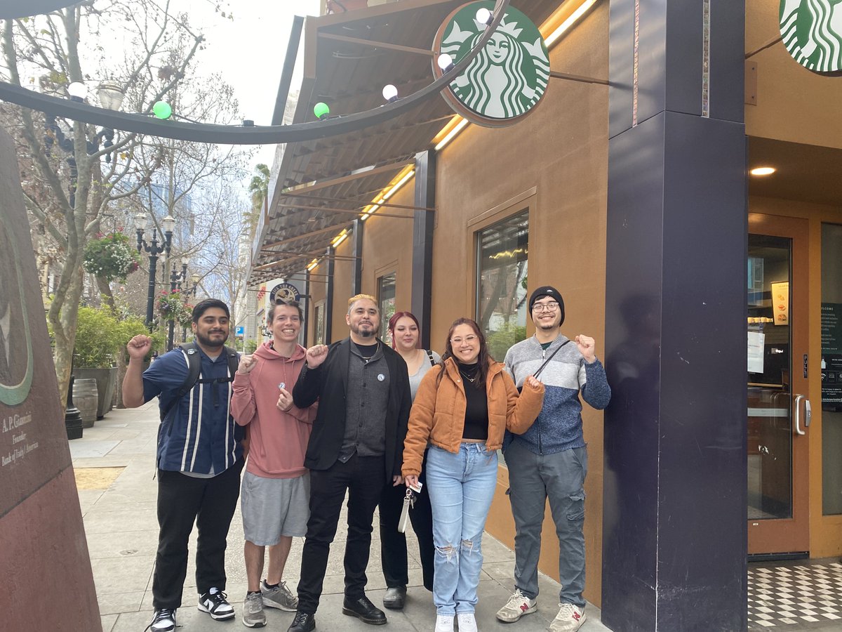 TWO MORE WINS! TWO MORE WINS!

Congratulations to the Starbucks partners in
🌴San Jose, CA - San Pedro Square
🎈Reno, NV - McCarren &amp; Lakeside
for winning their union elections last night!!

Starbucks workers have won all 9 union elections this week!! Wow!!! 💪