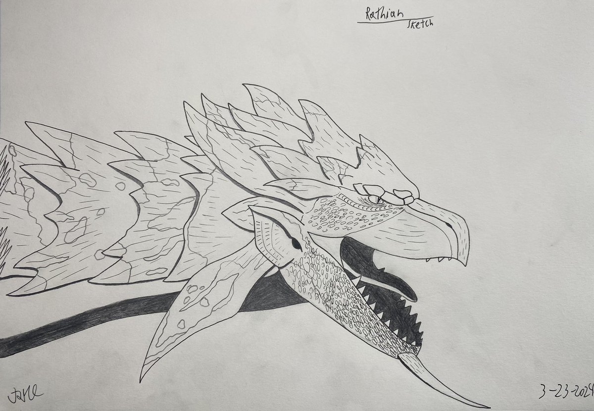 CreatorJayce's tweet photo. Another #Rathian sketch, this time with shading and patterning outlines.
 #MonsterHunter https://t.co/ZioHCkEE98