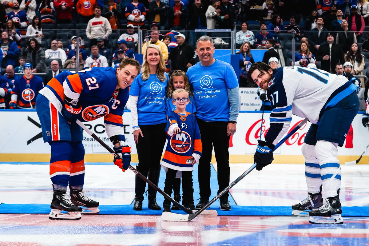 Joining us for today’s ceremonial puck drop is 8 year old Deacon and his family! Deacon is a passionate, outgoing boy who was diagnosed with @BarthSyndrome at 4 months old. He has been courageously fighting and continues to maintain a positive, engaged, and determined attitude.