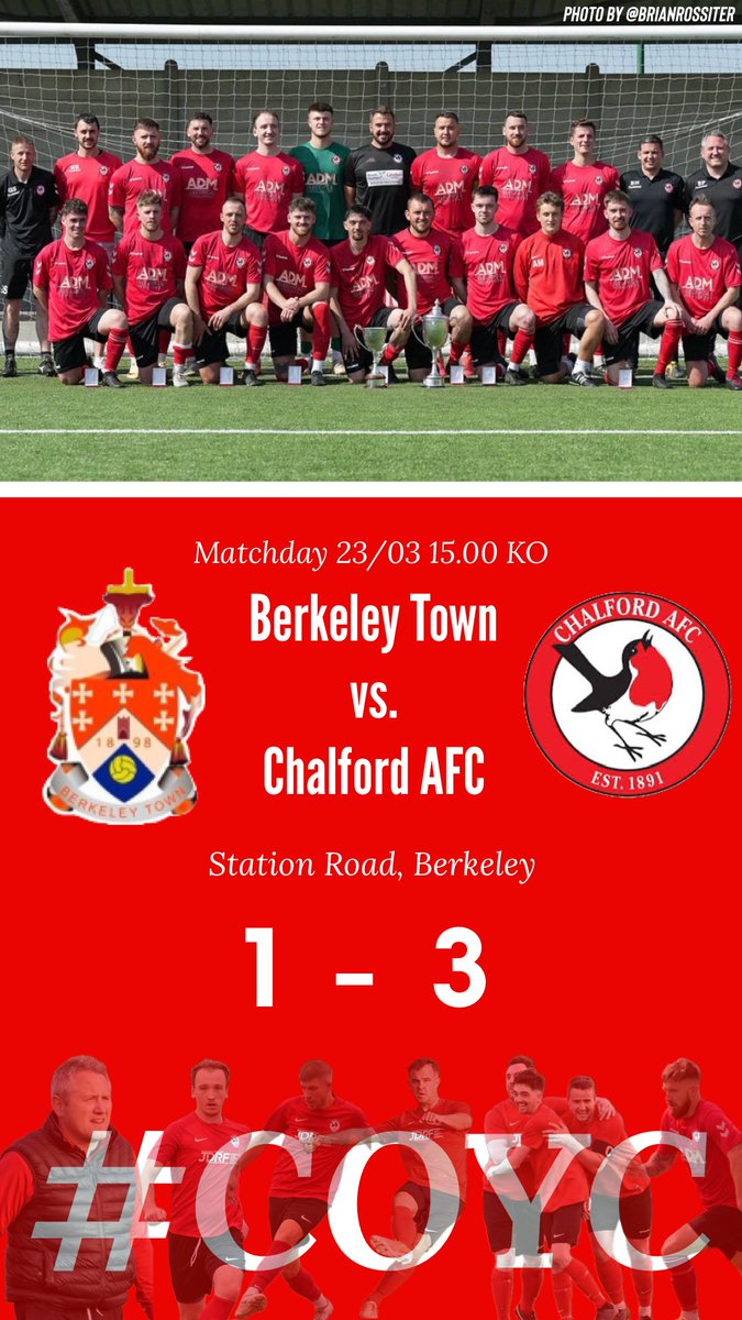 ⚽️ RESULT: @berkeleytownfc 1 - 3 @Chalford_AFC 🥅 GOALS: @BMinnican 1 @AndyMarr17 2 🏅MOTM: @BradleyyMooree1 #COYC #Chalford