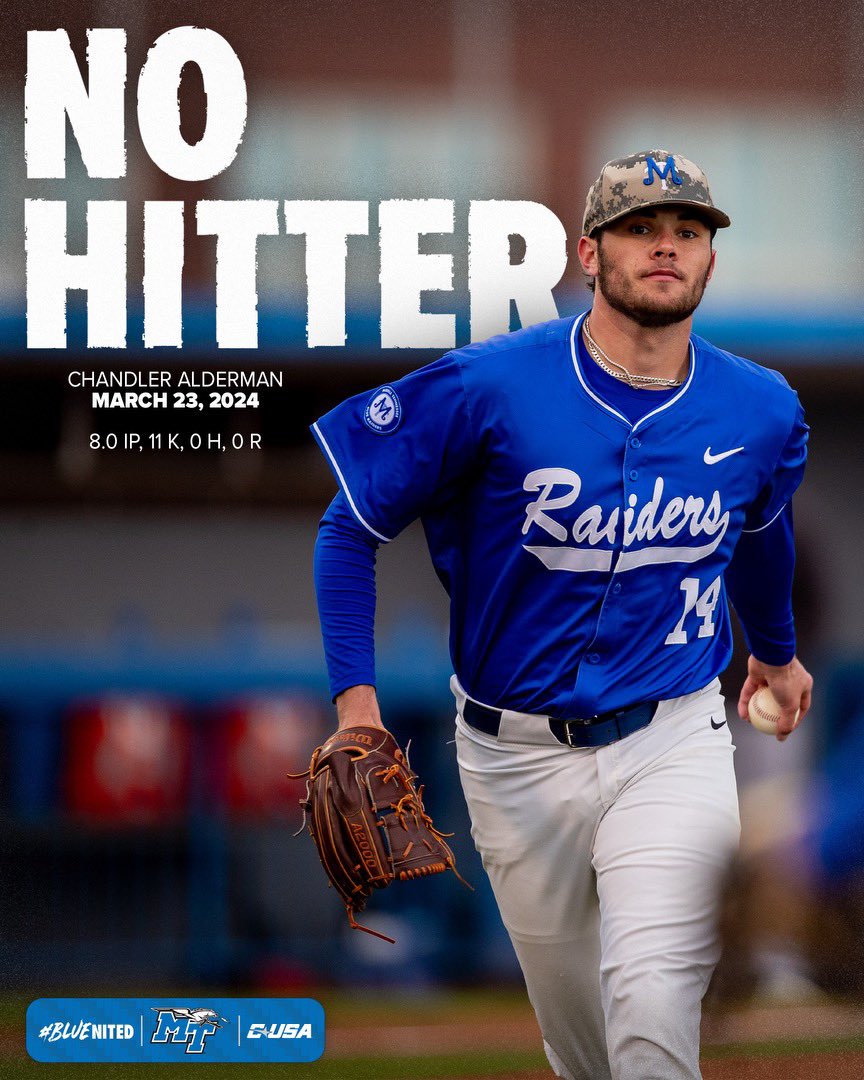 First Blue Raider no-hitter since 2004 ✅
Fourth no-no in program history ✅
Most strikeouts by a Blue Raider this season ✅