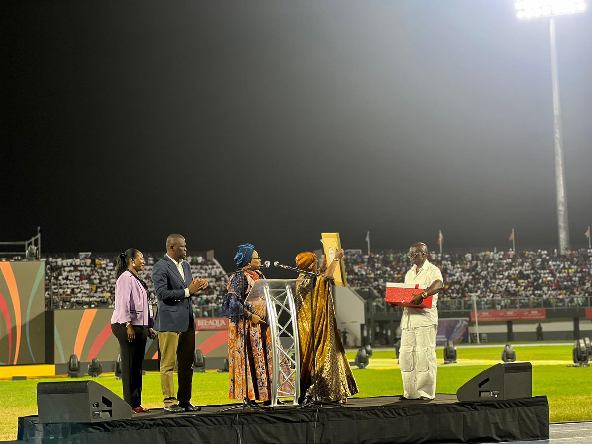 I was tonight bestowed with a special distinction by @_AfricanUnion Chairperson Moussa Faki through my sister Amb. @AmbSamate for the services rendered to sports during my tenure @Fifa. @Accra2023AG