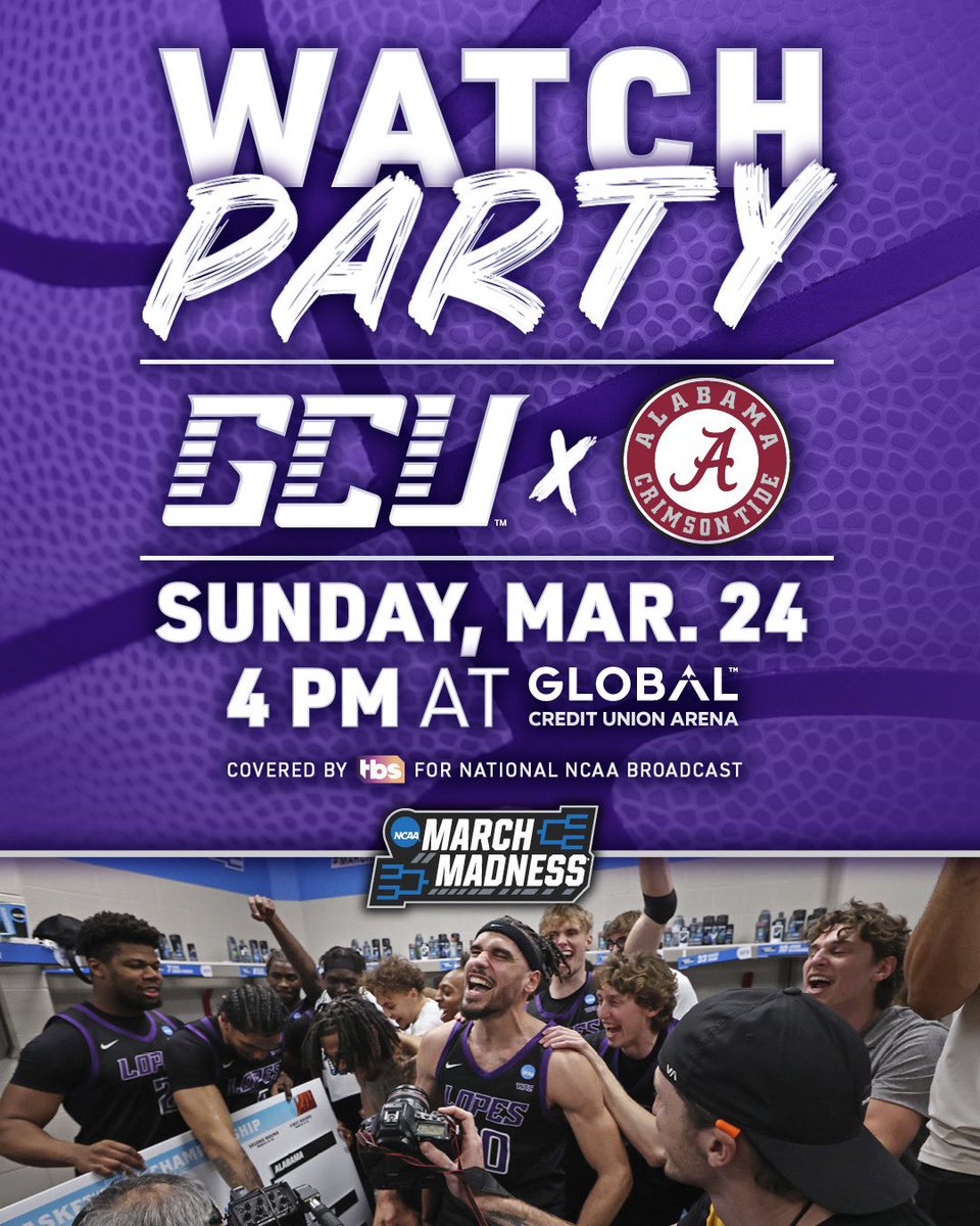 Another Lope Nation Watch Party at Global Credit Union Arena! This is a FREE event for the whole family. Watch the game on the big screen and cheer on the Lopes among the @GCUHavocs and fellow Lopes Fans! 🗓️: Date: Sunday, March 24 ‼️: Details: Doors Open at 3pm 🏀: Tip-Off:…