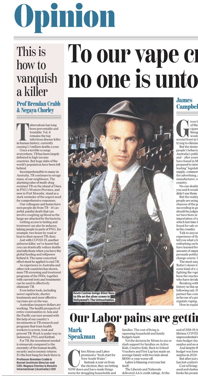 This on #WorldTBDay24 from @RESULTS_AU CEO Negaya Chorley and myself @BurnetInstitute in today’s @dailytelegraph. Australia has been doing a lot. But we can do more to help finish the job, it's very doable. There's simply is no better aid investment than to #EndTB.