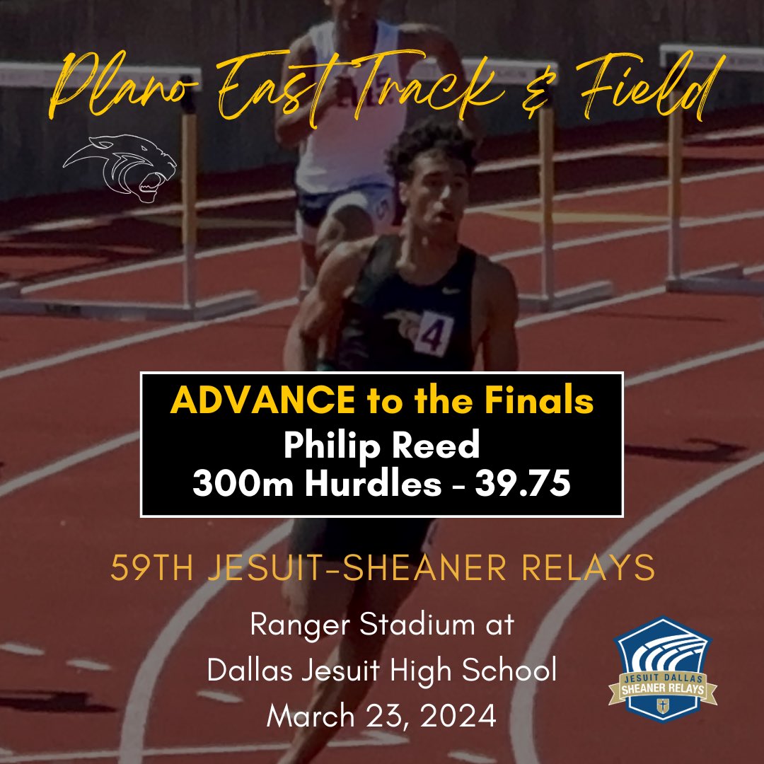 Philip Reed Advanced to the Finals in the 300m Hurdles at the Jesuit-Sheaner Relays‼️ @PISDAthDept @EastPanthers1 @CoachReedXCTF