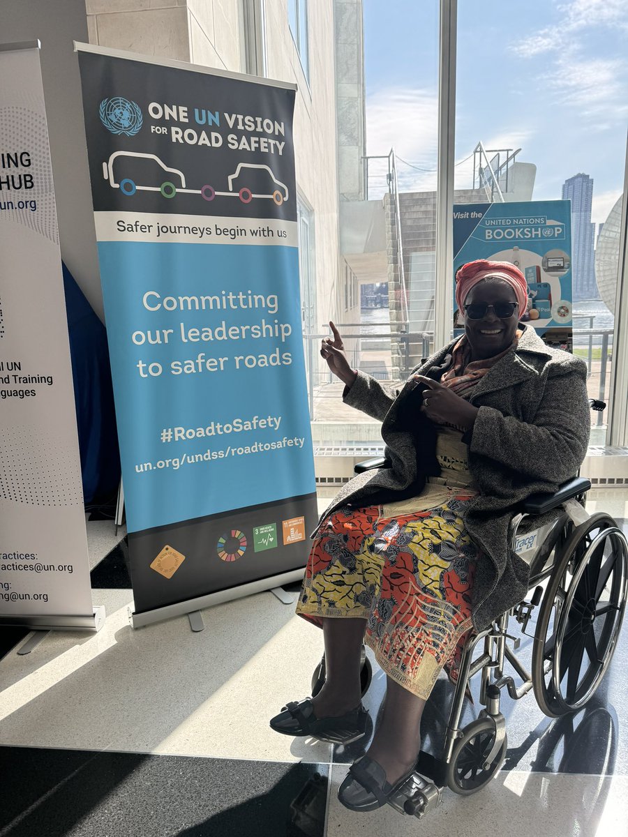 These two weeks, I had to “walk” the long UN Corridors during #CSW68 Am grateful to many colleagues who had to assist me navigate on my wheelchair. When I saw this banner, I could not resist. It spoke to me in so many ways. #RoadSafety