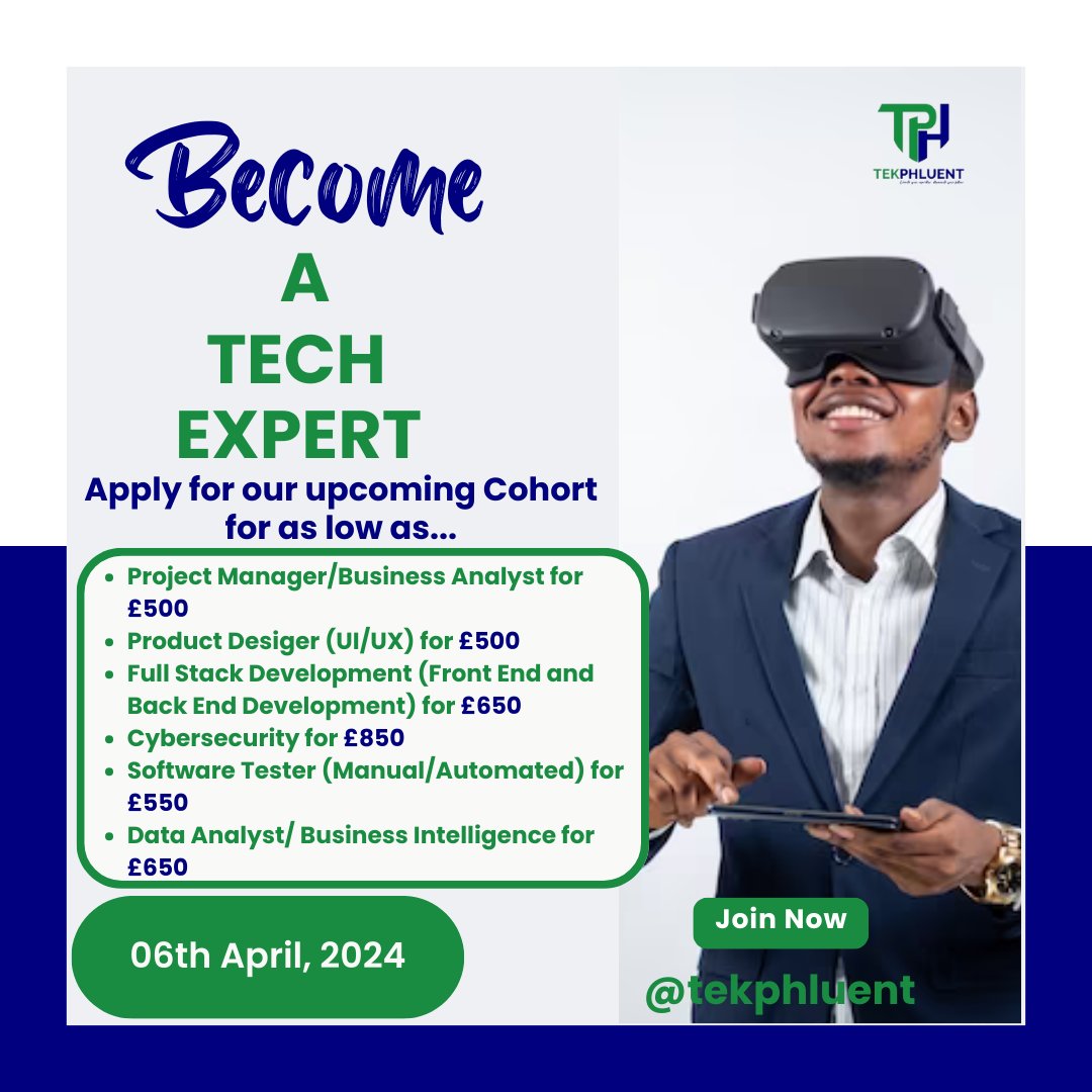 Exciting news! Join Tekphluent's April Tech Accelerator Cohort to boost your tech skills and explore innovative projects. Don't miss out—sign up now! 
#TechInnovation  #AprilCohort