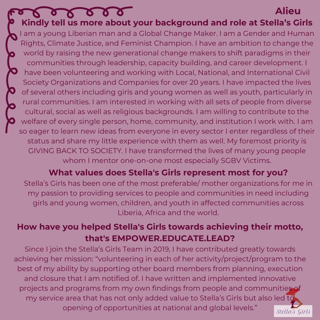 #MeetTheTeam #EmpowerYouth #MentorshipMatters
Meet Alieu! As a Human Rights advocate, he's dedicated to empowering youth through mentorship! With over 20 years of volunteering &amp; impacting lives in Liberia &amp; beyond, Alieu's commitment to service knows no bounds.