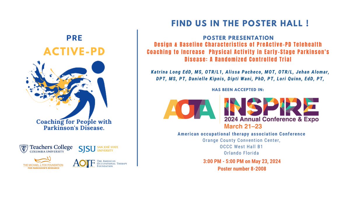 Come see us at #AOTAInspire24 <a href="/AOTAInc/">AOTA</a> <a href="/AOTFoundation/">AOTFoundation</a> <a href="/MichaelJFoxOrg/">michaeljfox.org</a> #occupationaltherapy #parkinsondisease
