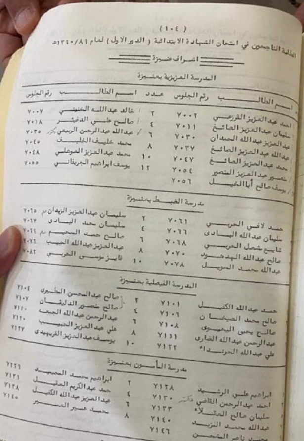 #ذاكرة_عنيزة
الحاصلون على الشهادة الابتدائية من مدارس عنيزة  للعام الدراسي 1970م ( 1389 / 1390 هـ )