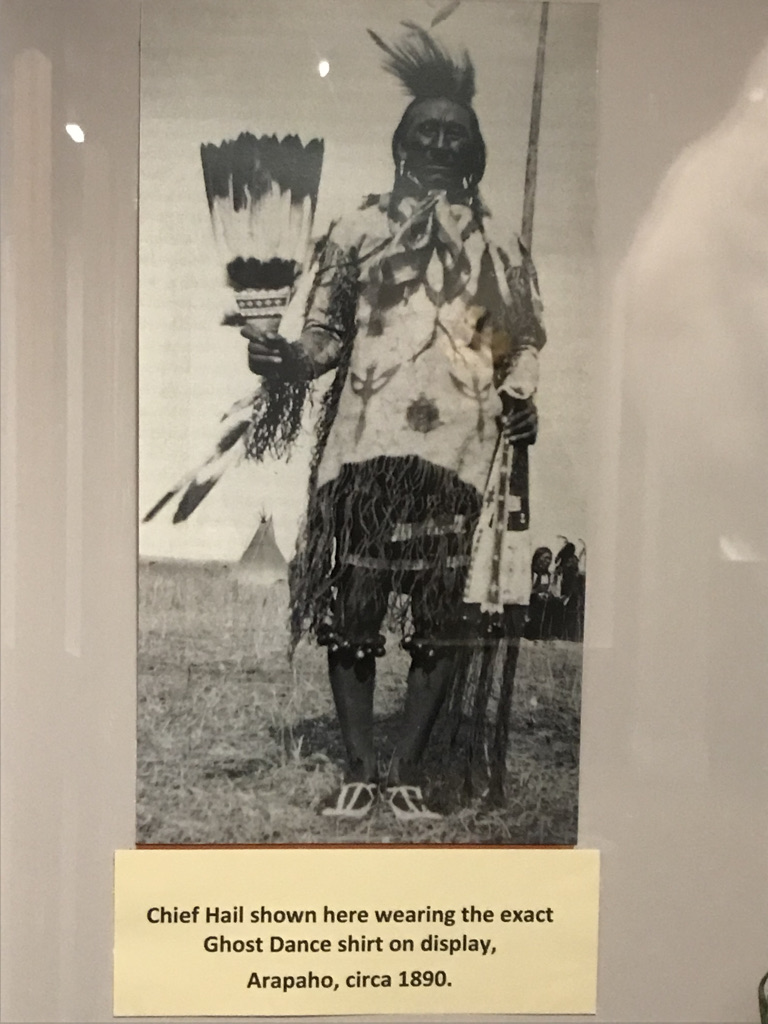 Authentic 'Ghost Dance' shirt worn by the Arapaho Chief Hail around 1890. It is displayed at the MONAH Museum in Bentonville, Arkansas.