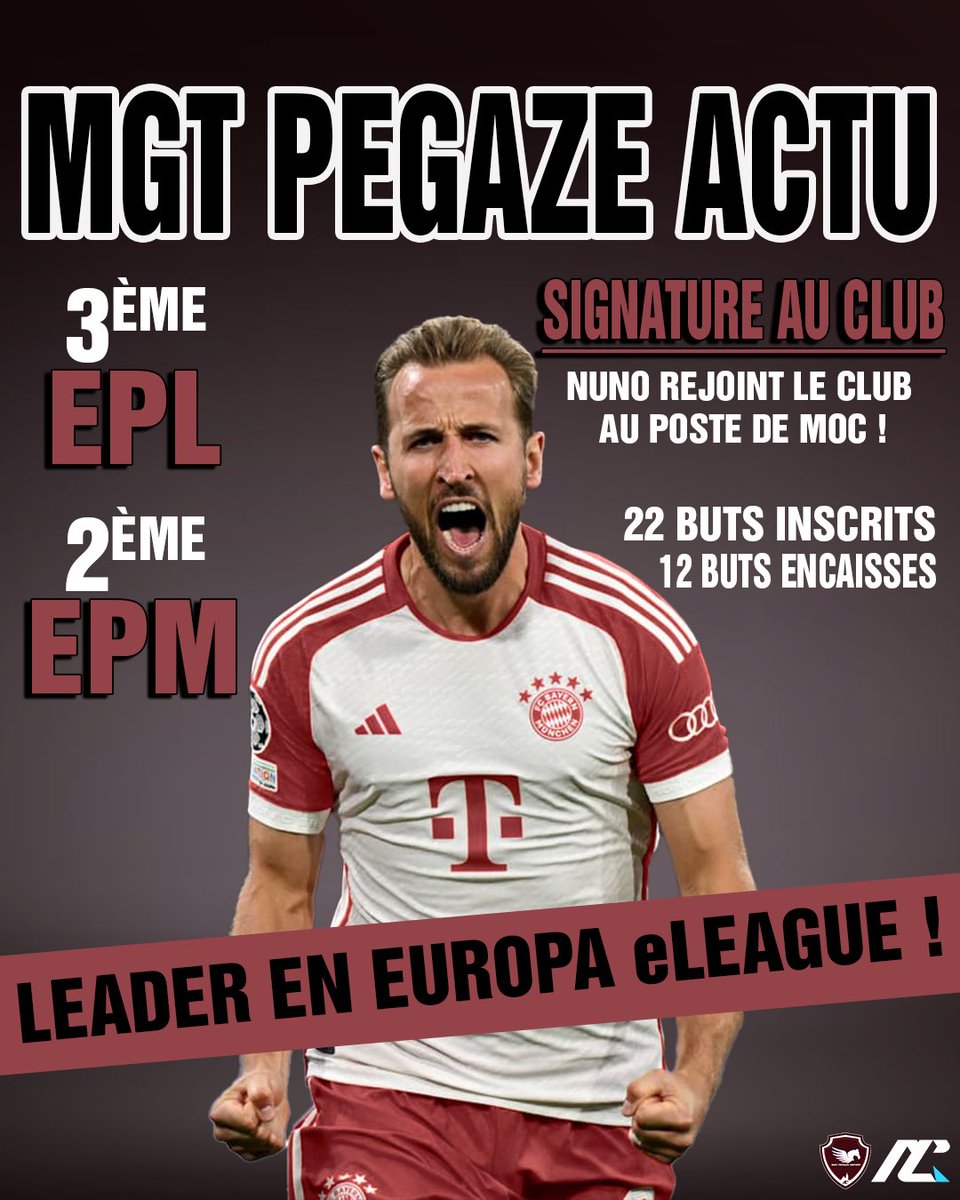 🔥MGT PEGAZE ACTU 🔥

      ➡️ Résume de la semaine 
            👉 3ème du S3 d’hivers <a href="/eProLeagueCP/">EPro League CP</a> 
            👉 2ème en black conférence <a href="/epromanager/">Esports Pro Manager</a> 
            👉 Leader du Groupe 1 d’Europa eLeague en <a href="/OfficialVPG/">Virtual Pro Gaming</a> 
            👉 Signature de <a href="/NunoCap_/">NunoCap</a> 

#PGZ #MGT