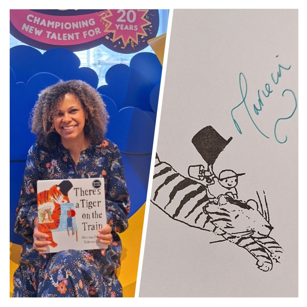 Yay! I sat on the Waterstones Piccadilly Moon Seat 😍🌙. Look 👀 out for signed and tiger stamped copies of There's a Tiger on the Train (Illus. @rebecca_cobb) at @WaterstonesPicc 🐯💖! @WaterstonesKids @FaberChildrens