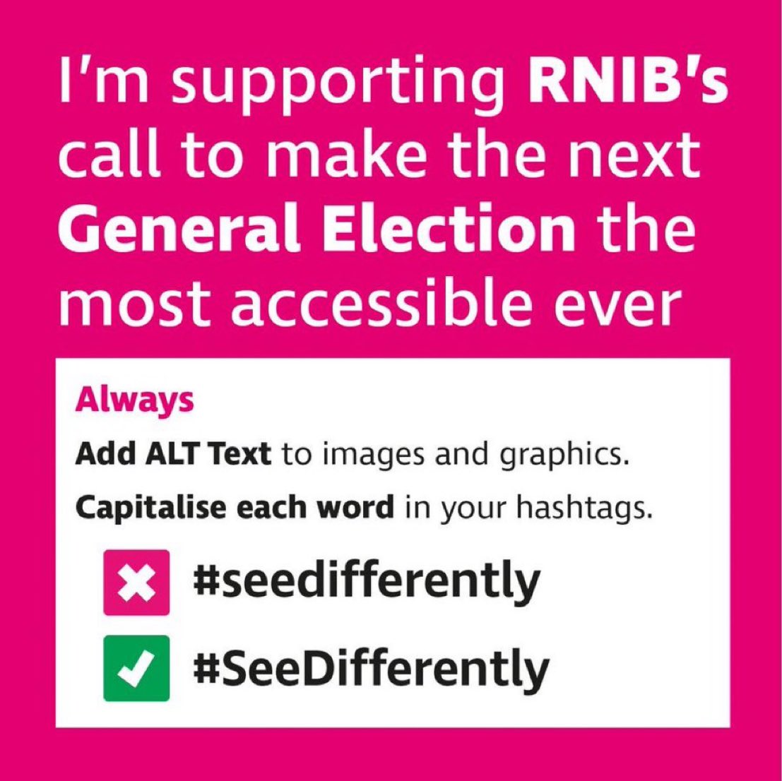 Politics is for everyone. That’s why I’m going to make my online posts accessible for everyone. Thanks to the @RNIB for leading these efforts. #AltTextDay #AddAltText