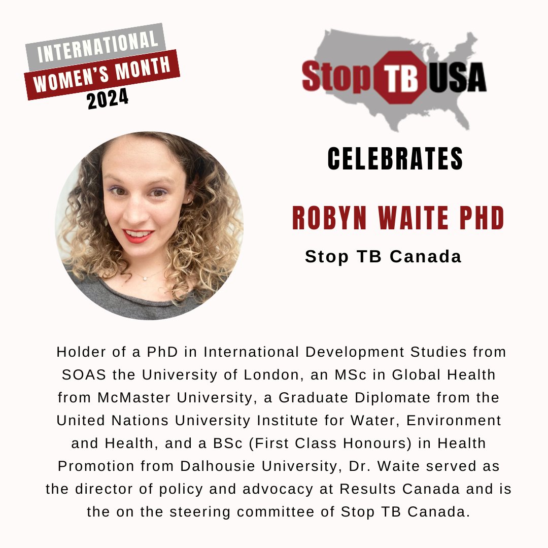 One coordinating board member on #WomensHistoryMonth honoree, @WaiteRobyn: 'Worth getting up at 4AM PST to watch her Zoom meetings, as she juggled issues across multiple time zones in as many languages. Inspiring. Energizing.' @RESULTS_Tweets @ResultsCda @StopTBCanada