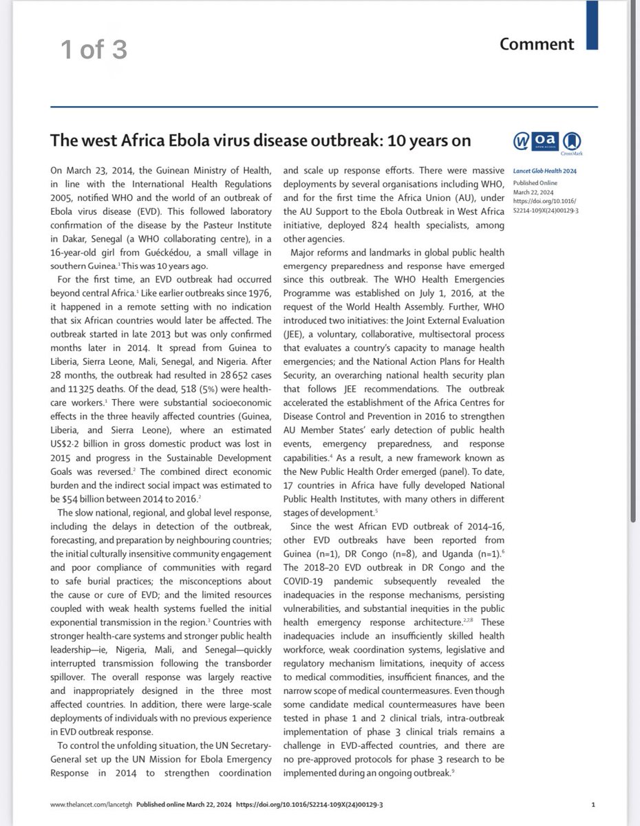 10 years post Ebola in West Africa, there has been progress in the region including rise in national & regional public health agencies, and a stronger @WHO. We reflect on this in @TheLancet article with @AfricaCDC, @WHOAFRO & colleagues in countries. thelancet.com/journals/langl…