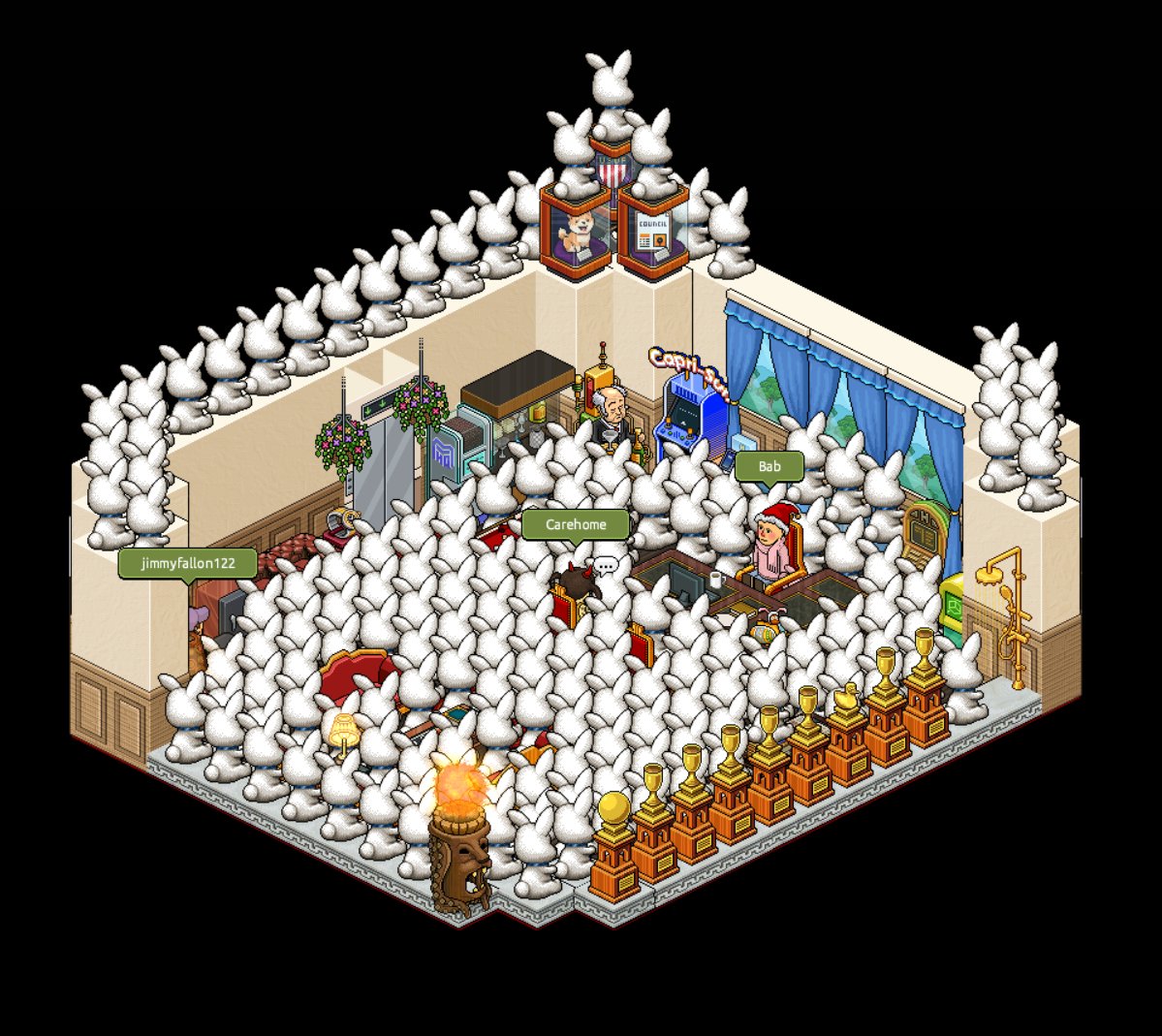 I stopped by my Habbo office to get some work done, only to find that <a href="/User_Sor/">UserSor</a>, <a href="/HabboCarehome/">Carehome</a>, and <a href="/jimmyfallon/">Jimmy Fallon</a> went all out with the Easter decorations this year!