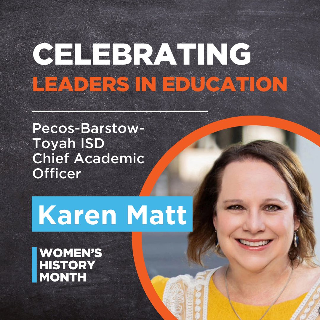 Celebrating #WomensHistoryMonth by honoring Dr. Karen Matt of <a href="/pbtisd/">Pecos-Barstow-Toyah ISD</a>. As Chief Academic Officer, she empowers students + educators w/ her visionary #txed leadership. Dr. Matt's dedication makes her a true trailblazer. Here's to inspiring women everywhere! 🍎✨