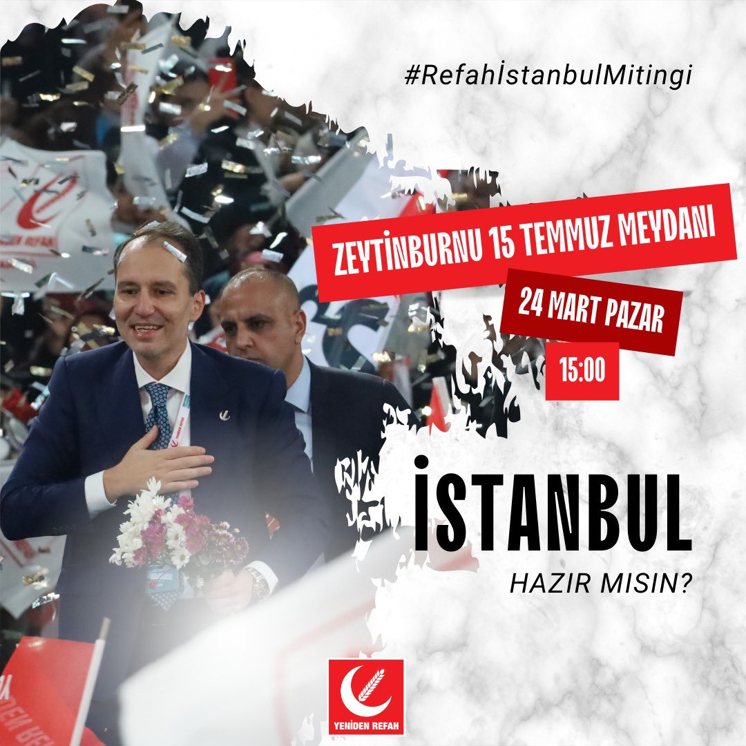 MehmedAltinoz's tweet photo. Aziz İstanbul!

Tarihe tanıklık etmeye hazır mısın?

Genel Başkanımız Dr. Fatih Erbakan'ın katılımlarıyla, 24 Mart Pazar günü saat 15:00’te Zeytinburnu 15 Temmuz Meydanı’nda gerçekleşecek olan Büyük İstanbul Mitingi'mize bekliyoruz. #RefahİstanbulMitingi https://t.co/caW0iJWnP5