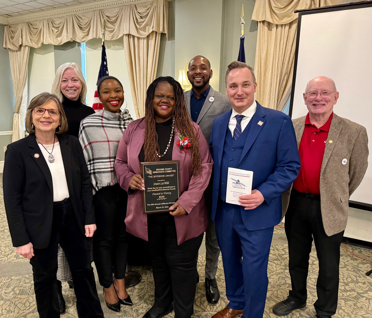 Brendan McGovern (@b_mcgovern821) on Twitter photo <a href="/BingoUUP/">Binghamton UUP</a> members at the Broome County Democratic Committee 27th Annual Jefferson Breakfast on Saturday, March 23 with <a href="/NYSComptroller/">Thomas P. DiNapoli</a> Tom DiNapoli and <a href="/DonnaLupardo/">Donna Lupardo</a> . Honorees include
<a href="/SenatorLeaWebb/">Lea Webb</a>, Carpenter's Local 277 and Laborer's Local 277. <a href="/BingoUUP/">Binghamton UUP</a> members at the Broome County Democratic Committee 27th Annual Jefferson Breakfast on Saturday, March 23 with <a href="/NYSComptroller/">Thomas P. DiNapoli</a> Tom DiNapoli and <a href="/DonnaLupardo/">Donna Lupardo</a> . Honorees include
<a href="/SenatorLeaWebb/">Lea Webb</a>, Carpenter's Local 277 and Laborer's Local 277.
